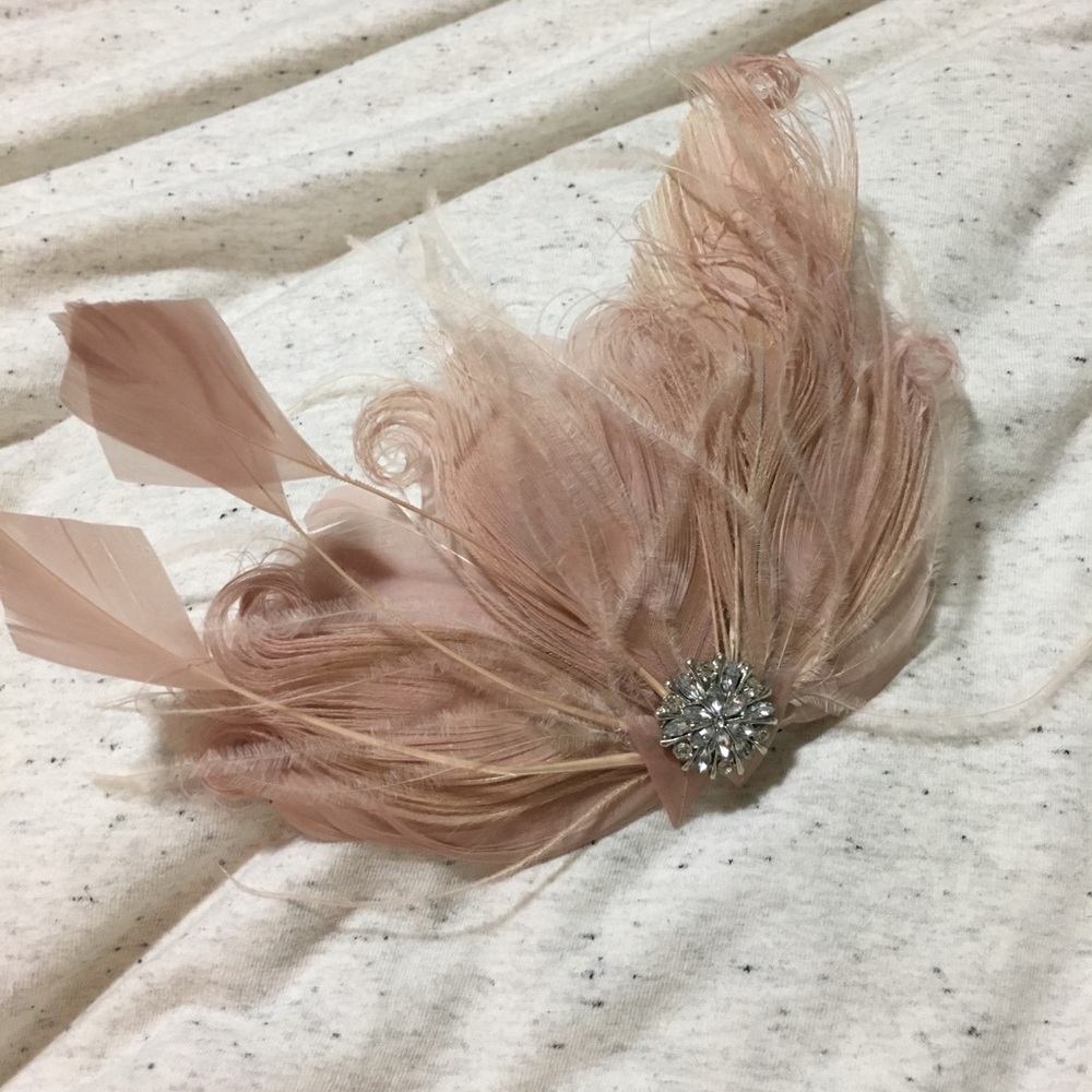 Blush Feather Hair Accessory with Crystal.